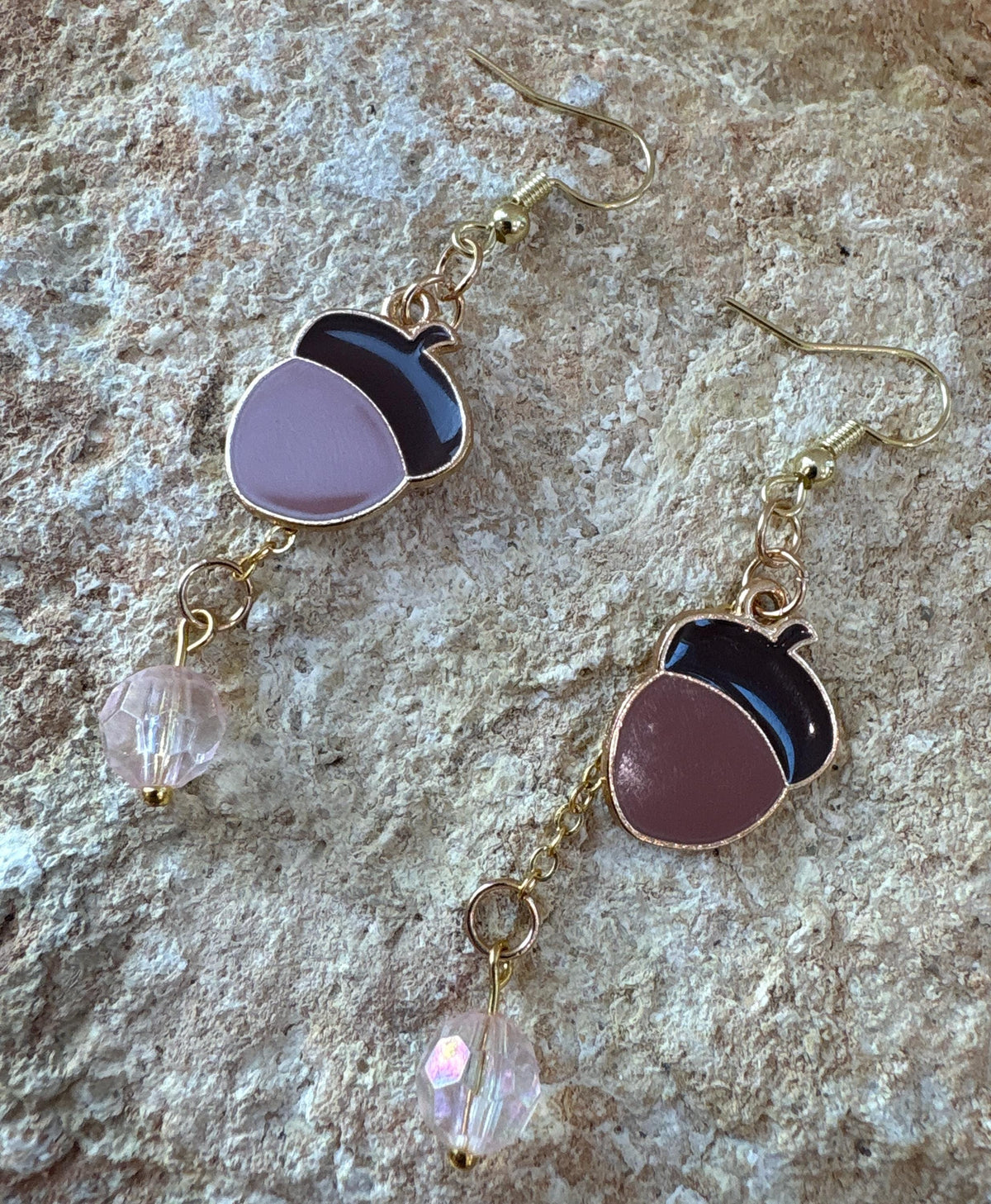 Pink Acorn Earrings, Fall Dangle Earrings, Woodland Autumn Jewelry