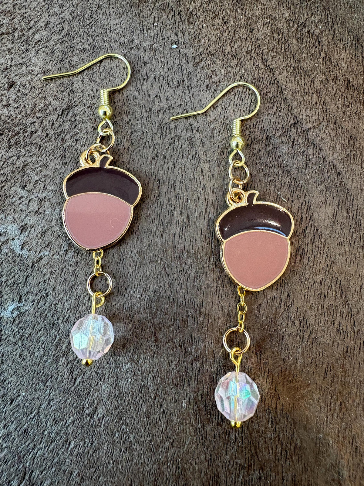 Pink Acorn Earrings, Fall Dangle Earrings, Woodland Autumn Jewelry
