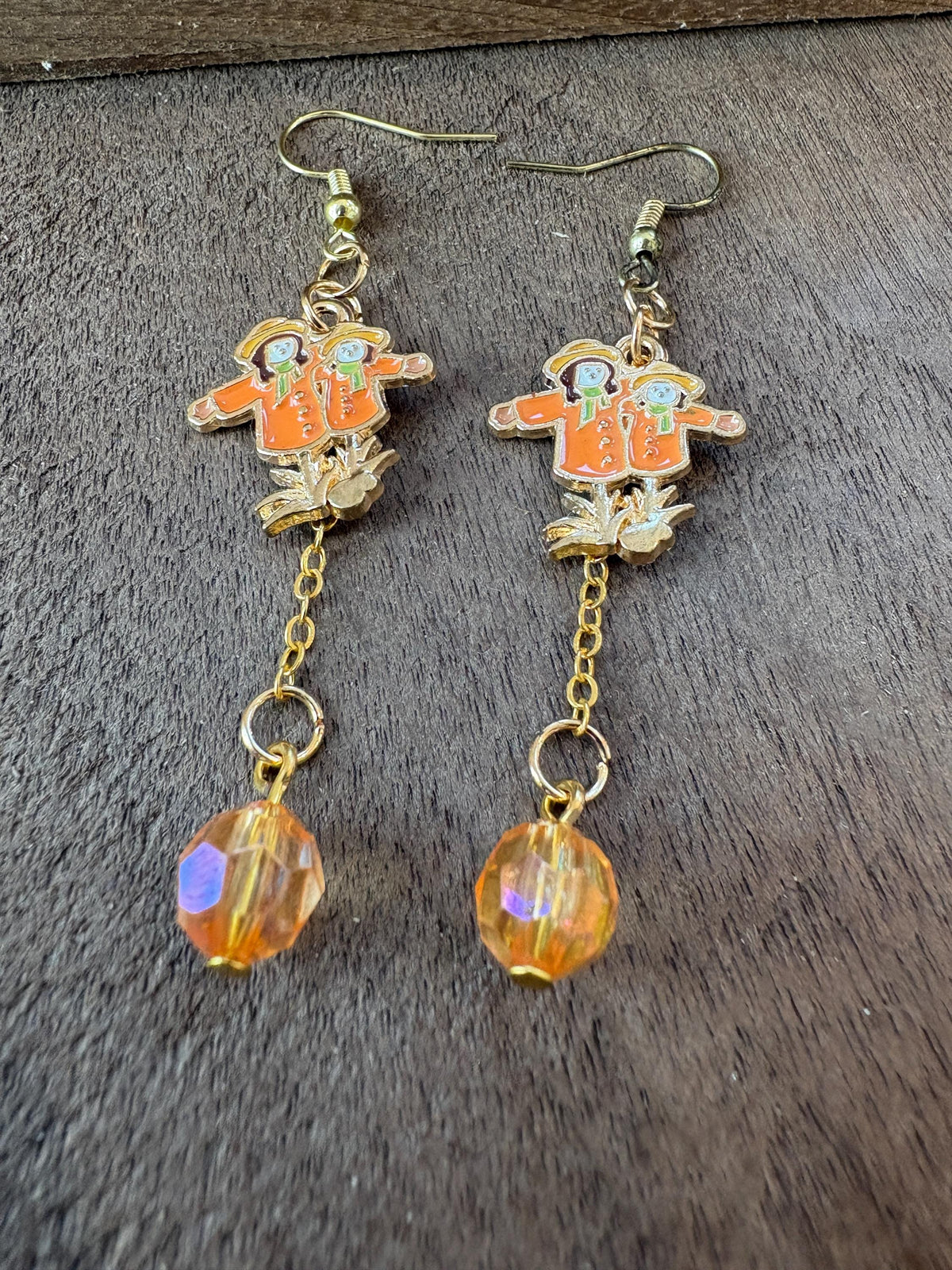 Scarecrow Earrings, Fall Dangle Earrings, Autumn Harvest Jewelry, Cute Thanksgiving Gift