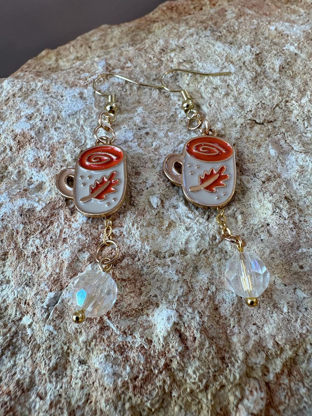 Orange Coffee Mug Earrings, Fall Coffee Dangle Earrings, Latte Cappuccino Jewelry, Cozy Autumn Earrings, Coffee Lover Gift