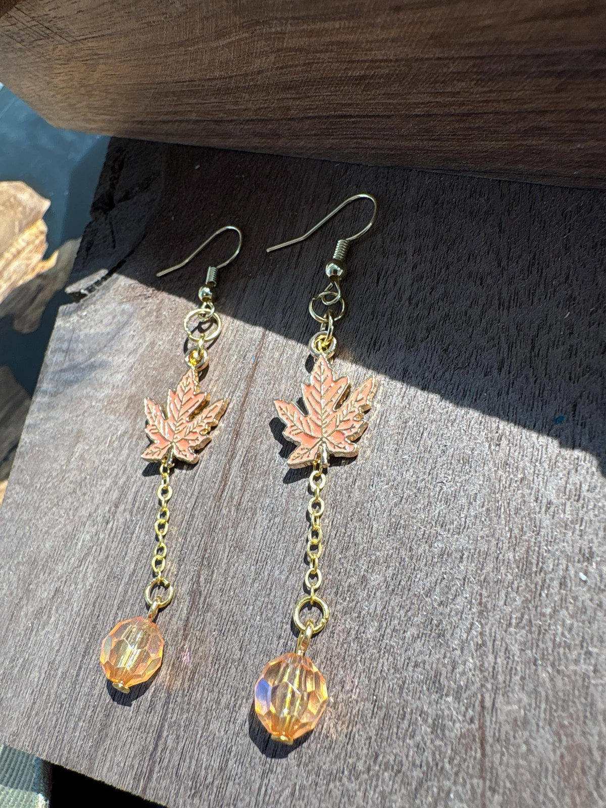 Maple Leaf Fall Earrings, Orange Crystal Dangle Earrings, Autumn Leaf Jewelry, Long Fall Earrings, Thanksgiving Gift for Her