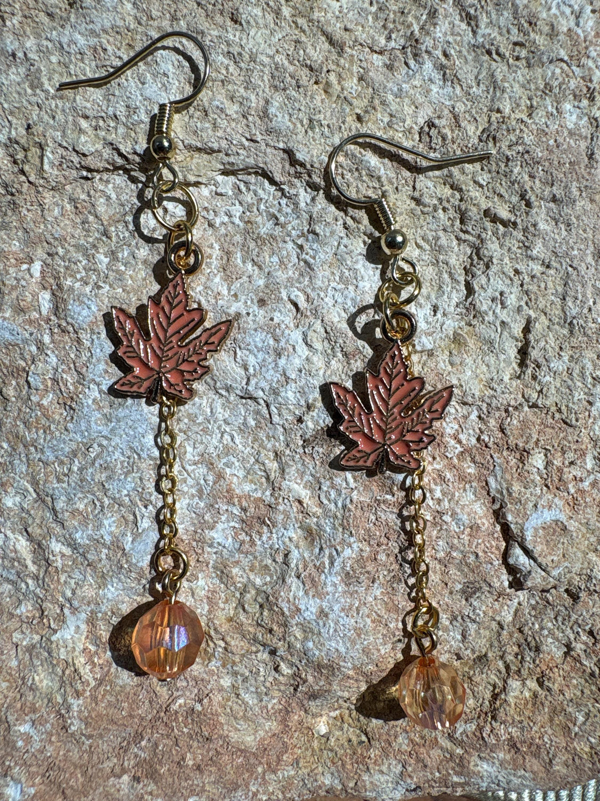 Maple Leaf Fall Earrings, Orange Crystal Dangle Earrings, Autumn Leaf Jewelry, Long Fall Earrings, Thanksgiving Gift for Her