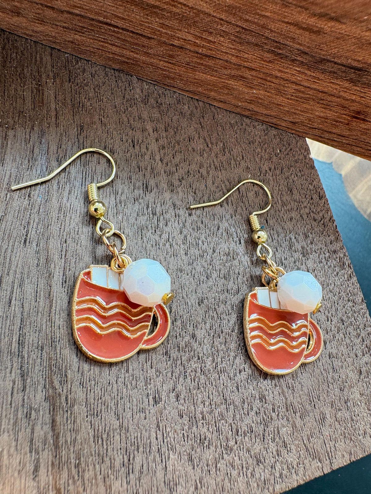 Orange Coffee Mug Earrings, Fall Coffee Dangle Earrings, Latte Cappuccino Jewelry, Cozy Autumn Earrings, Coffee Lover Gift