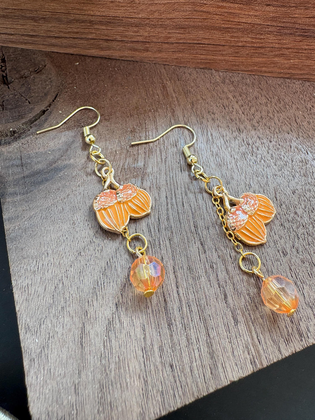 Acorn Earrings, Fall Dangle Earrings, Orange Beaded Autumn Jewelry, Thanksgiving Earrings, Fall Gift for Her