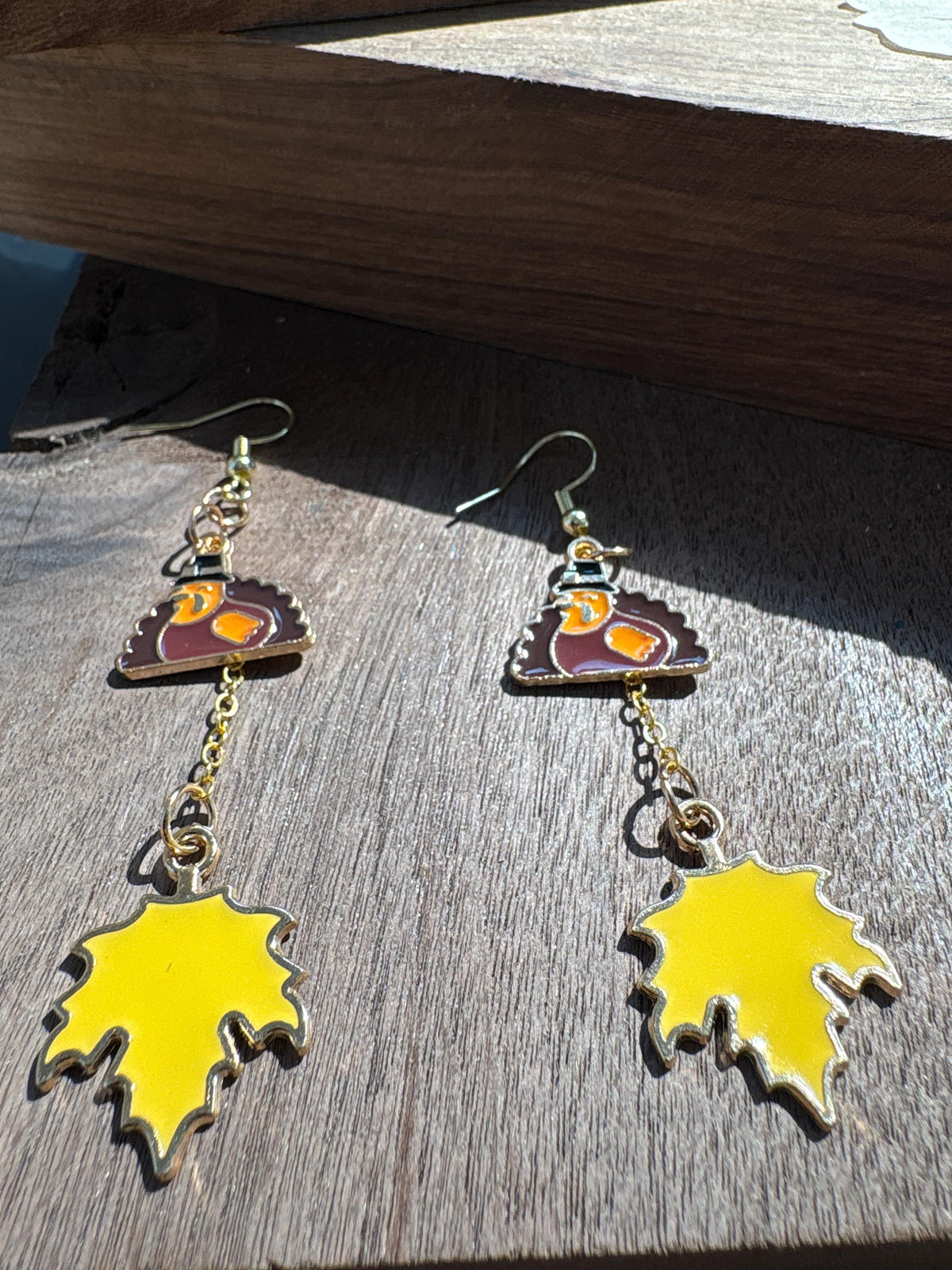 Turkey Maple Leaf Earrings, Fall Dangle Earrings, Thanksgiving Jewelry, Autumn Earrings, Fall Gift for Her