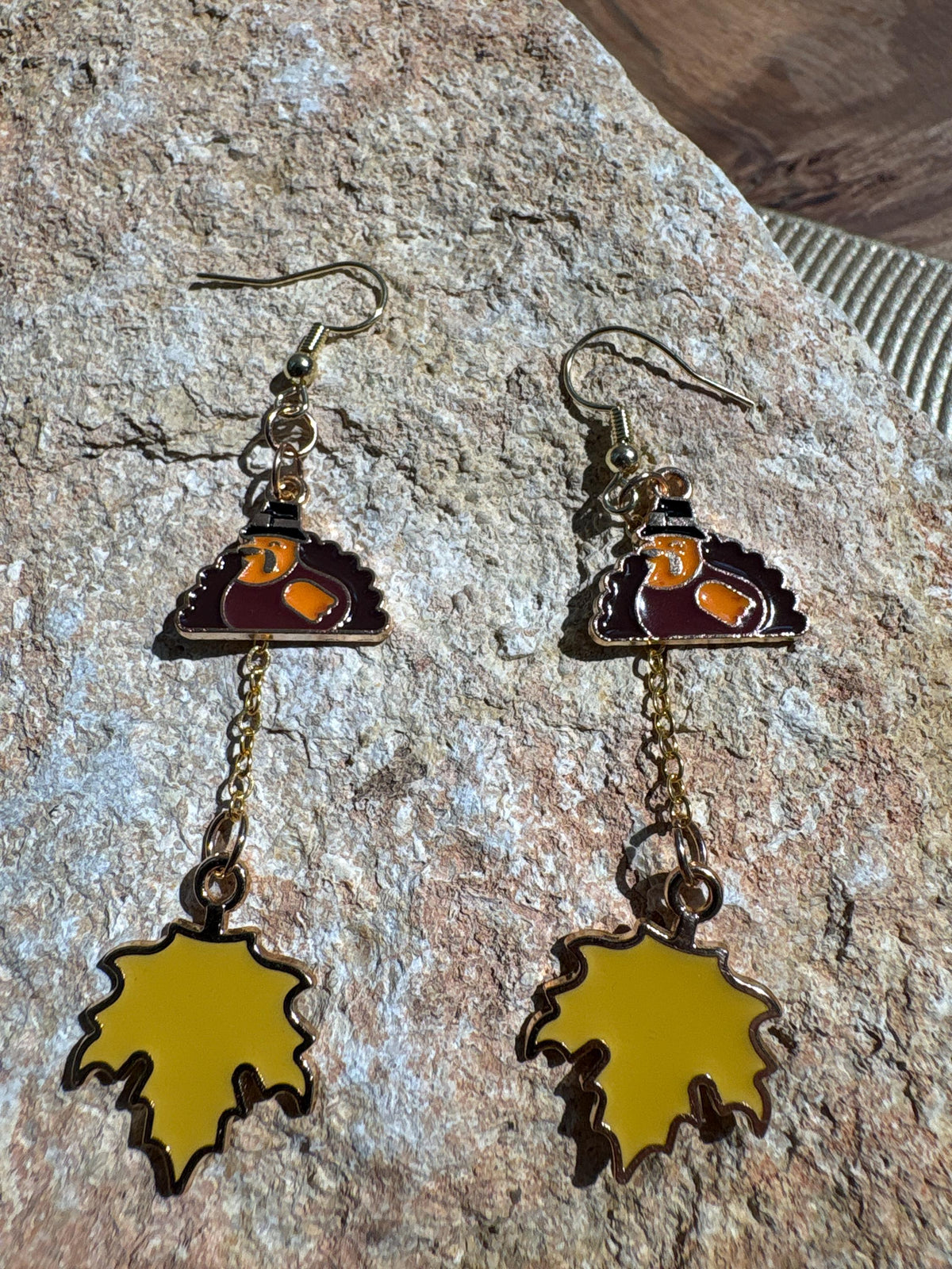 Turkey Maple Leaf Earrings, Fall Dangle Earrings, Thanksgiving Jewelry, Autumn Earrings, Fall Gift for Her