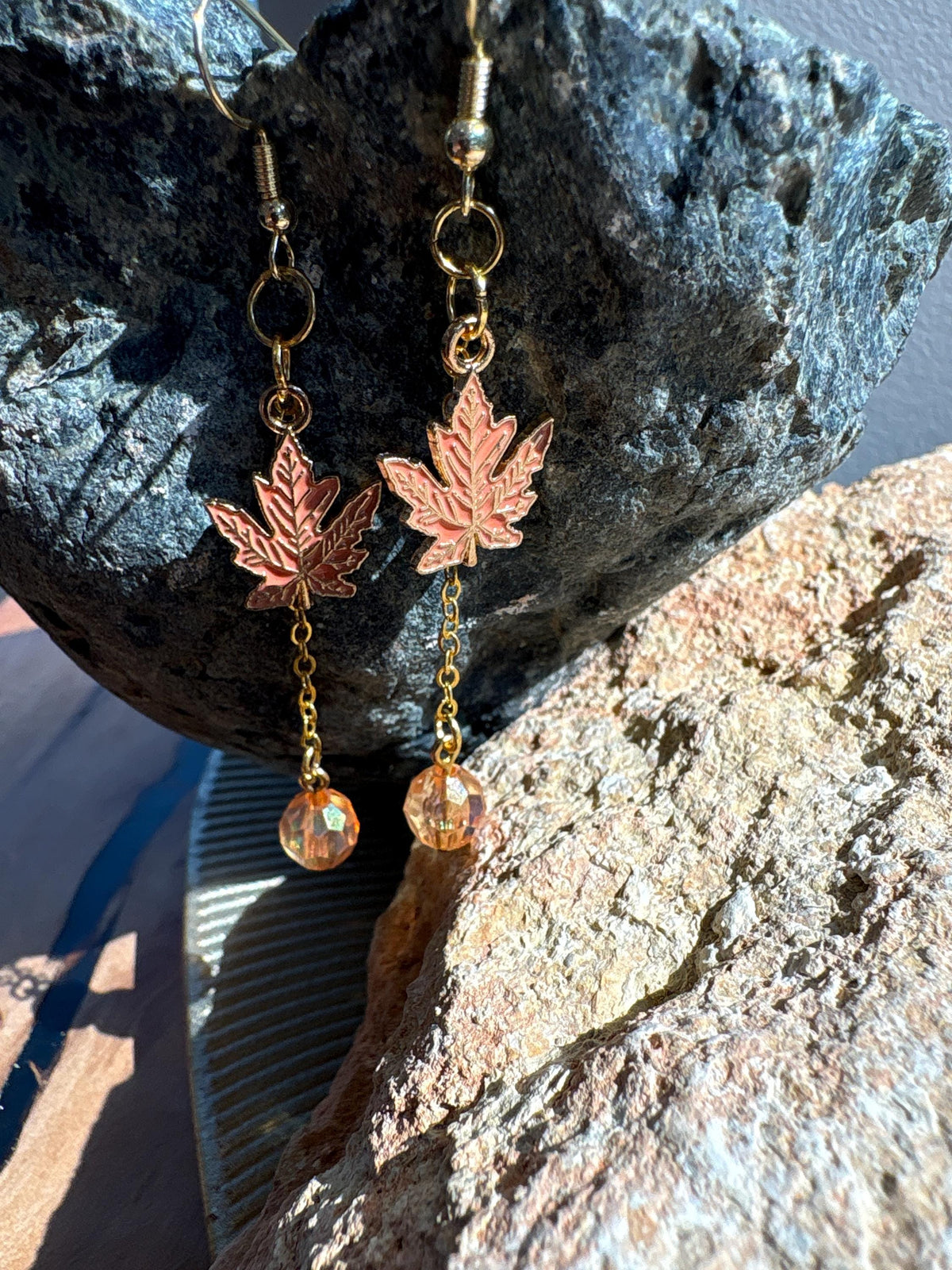 Maple Leaf Fall Earrings, Orange Crystal Dangle Earrings, Autumn Leaf Jewelry, Long Fall Earrings, Thanksgiving Gift for Her