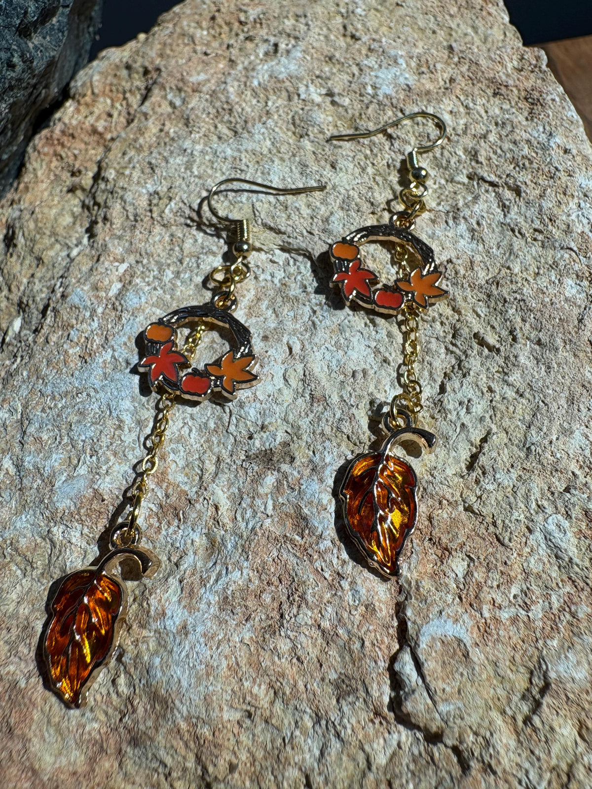 Fall Wreath Earrings, Autumn Leaf Dangle Earrings, Orange Amber Leaf Jewelry, Thanksgiving Earrings, Fall Gift for Her