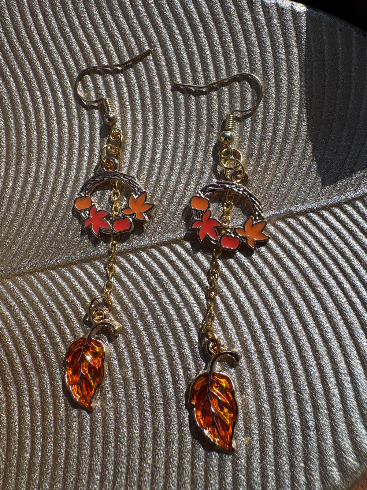 Fall Wreath Earrings, Autumn Leaf Dangle Earrings, Orange Amber Leaf Jewelry, Thanksgiving Earrings, Fall Gift for Her