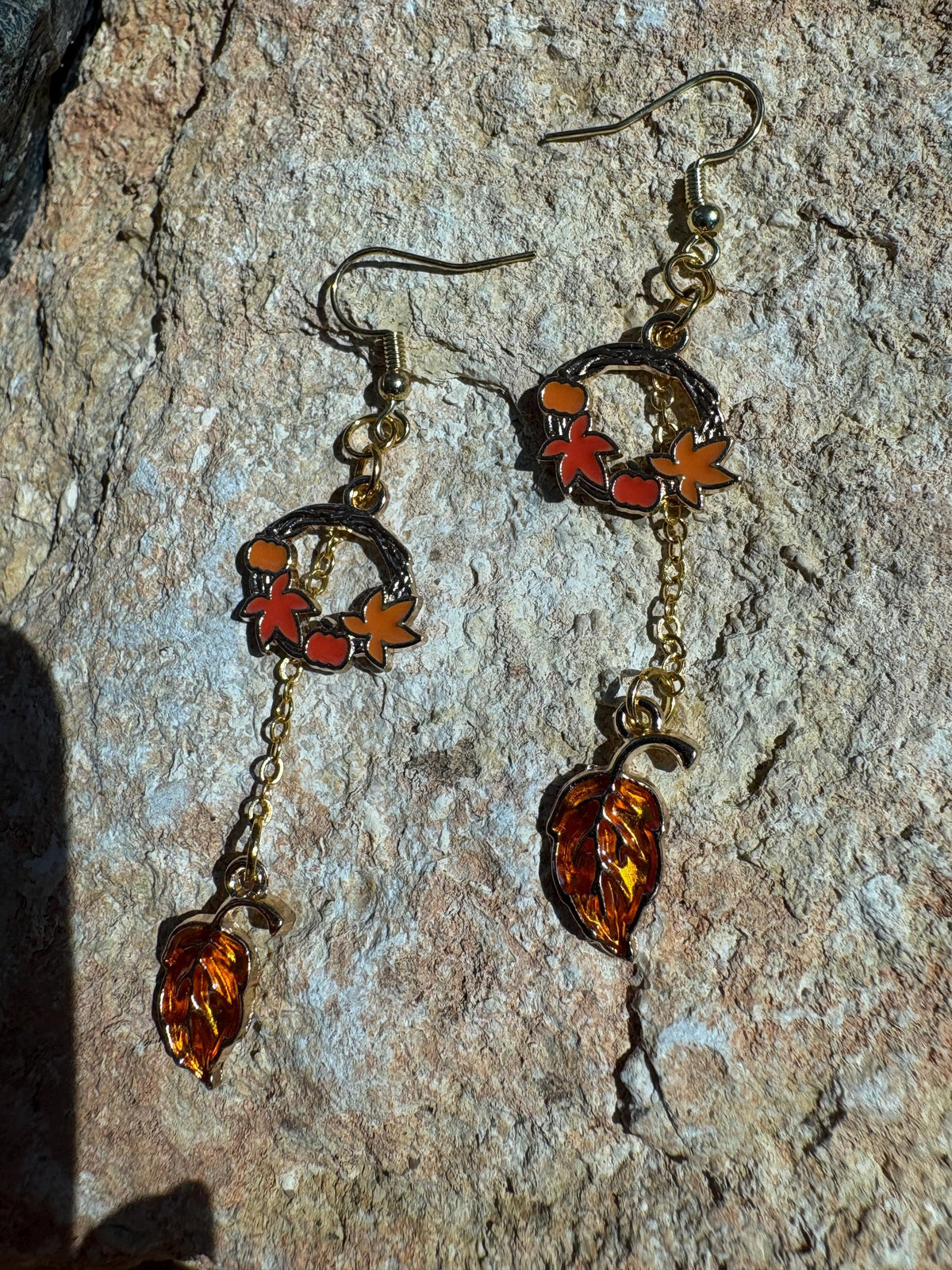 Fall Wreath Earrings, Autumn Leaf Dangle Earrings, Orange Amber Leaf Jewelry, Thanksgiving Earrings, Fall Gift for Her