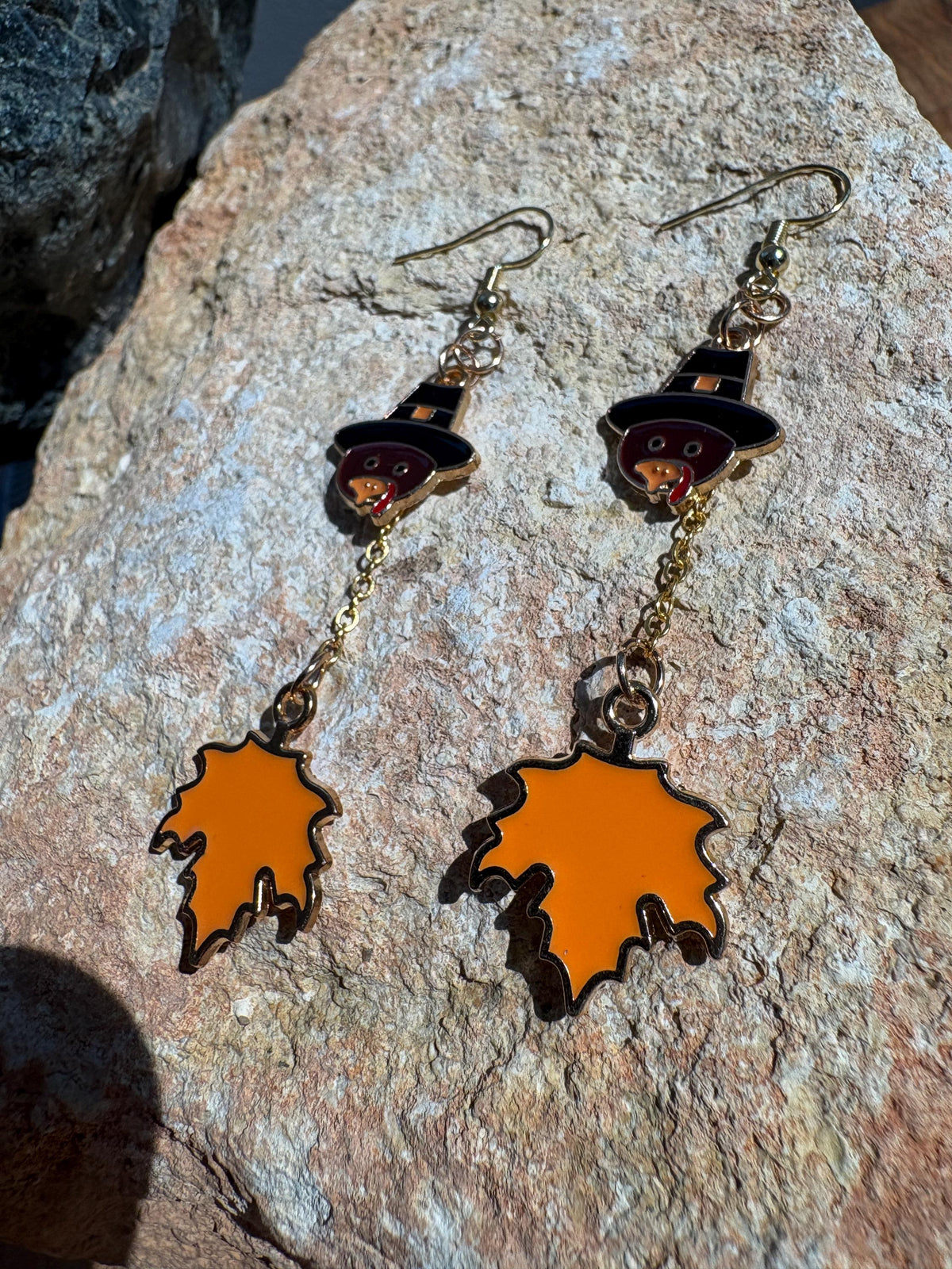 Turkey Maple Leaf Earrings, Fall Dangle Earrings, Thanksgiving Jewelry, Autumn Earrings, Fall Gift for Her