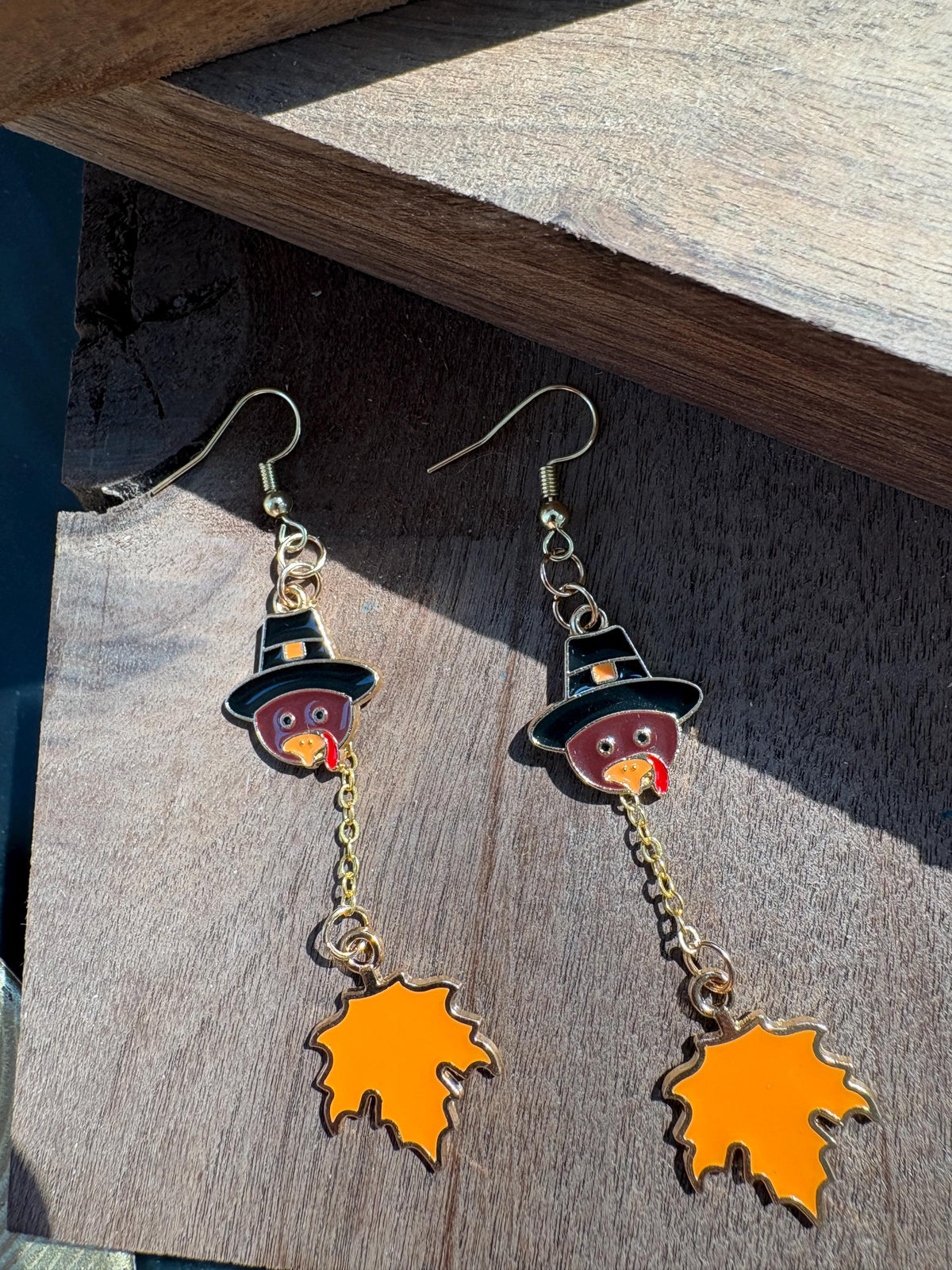 Turkey Maple Leaf Earrings, Fall Dangle Earrings, Thanksgiving Jewelry, Autumn Earrings, Fall Gift for Her