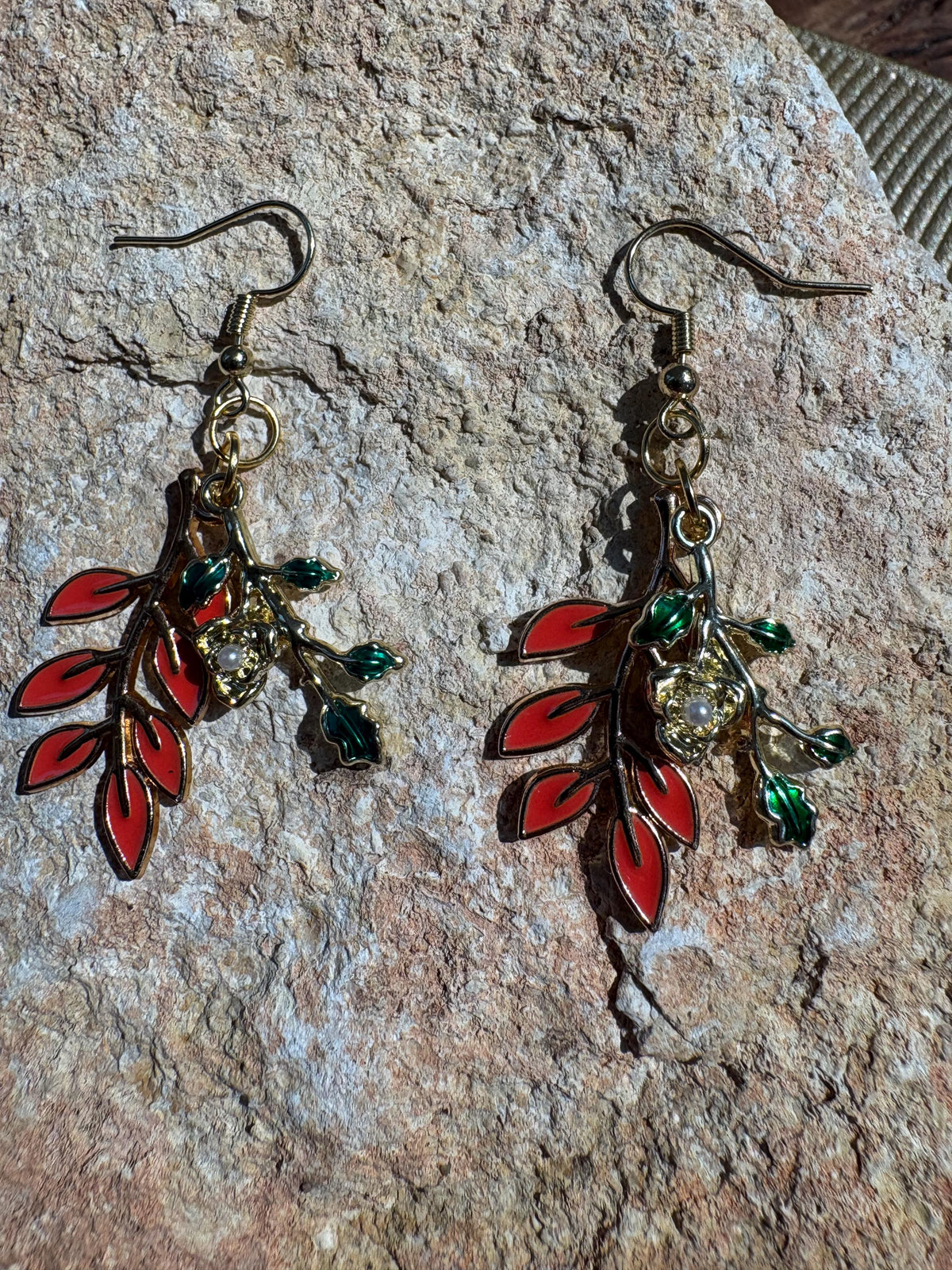 Leaf Earrings, Fall Dangle Earrings, Orange and Green Autumn Jewelry, Thanksgiving Earrings, Fall Gift for Her
