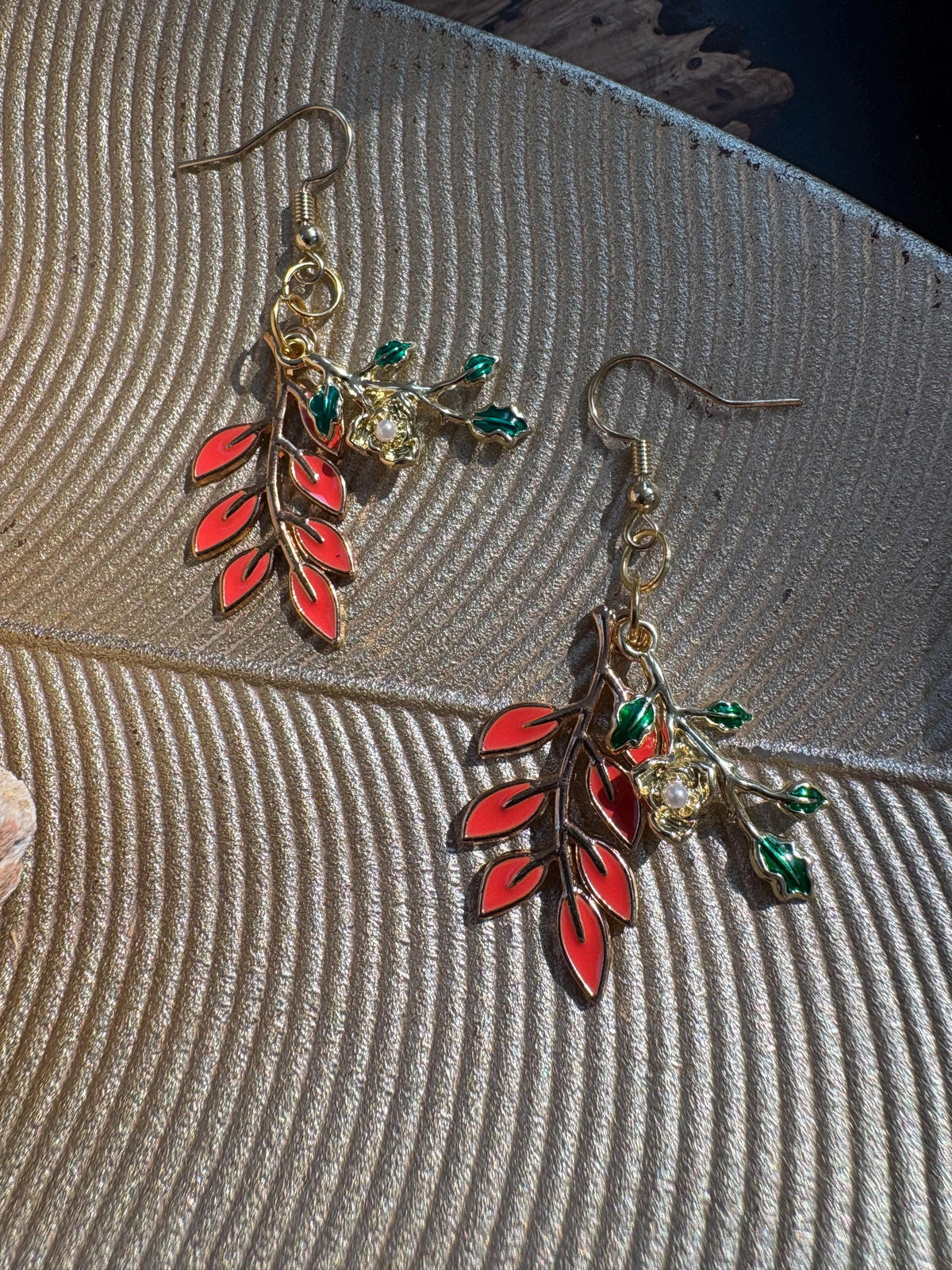 Leaf Earrings, Fall Dangle Earrings, Orange and Green Autumn Jewelry, Thanksgiving Earrings, Fall Gift for Her