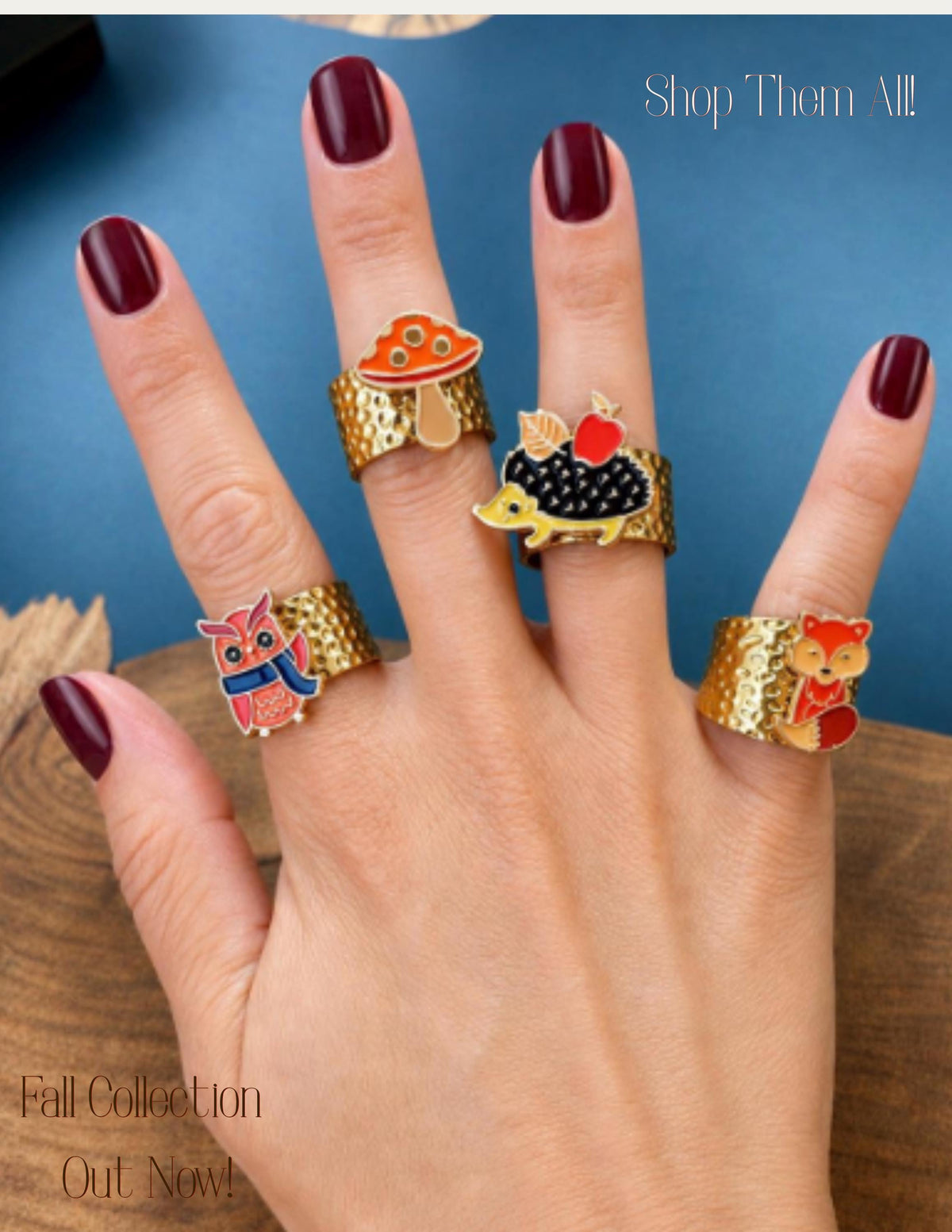 Owl Ring, Adjustable Gold Plated Ring, Hammered Open Band Ring, Colorful Owl Jewelry, Boho Nature Gift for Her