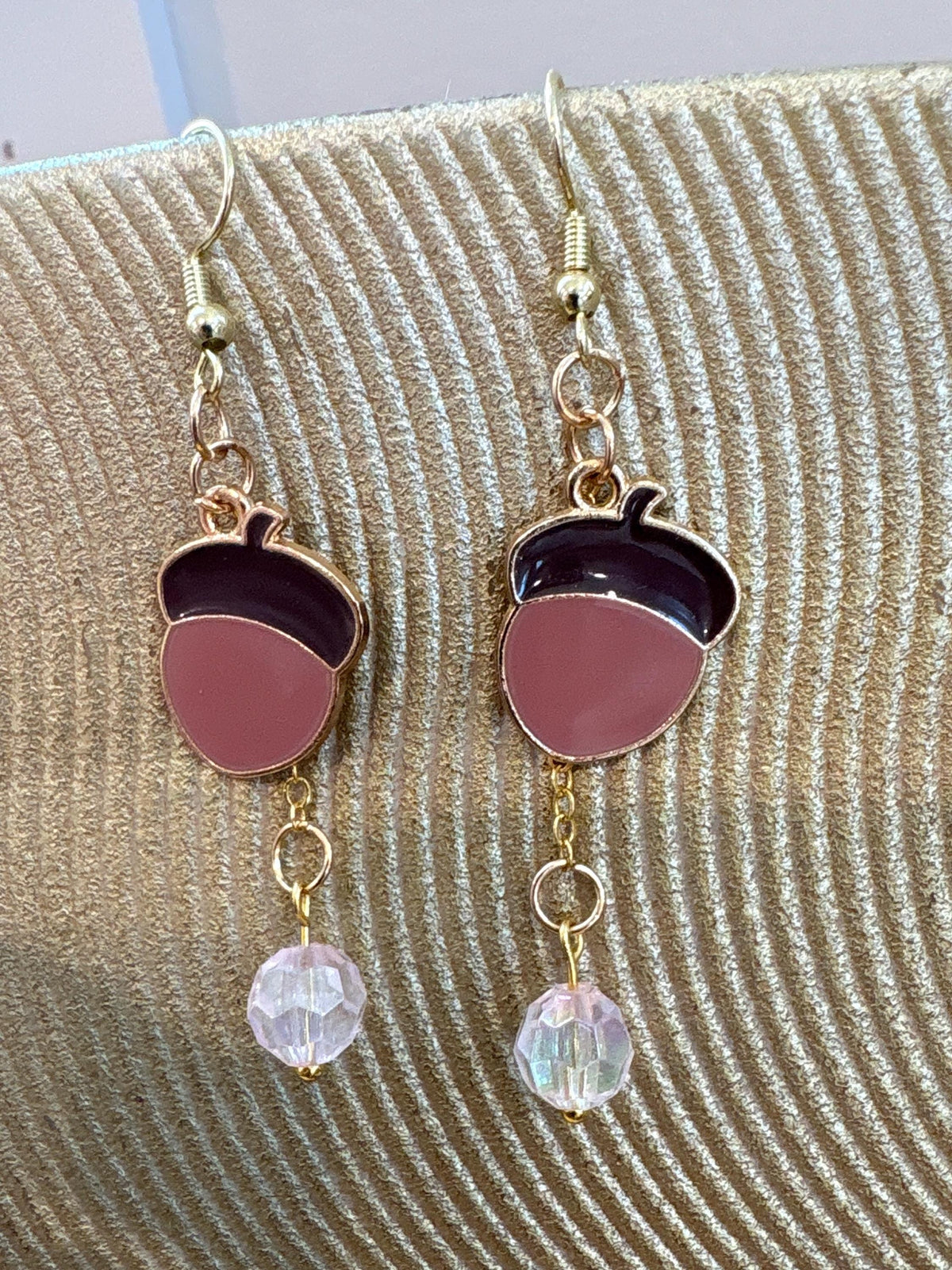 Pink Acorn Earrings, Fall Dangle Earrings, Woodland Autumn Jewelry