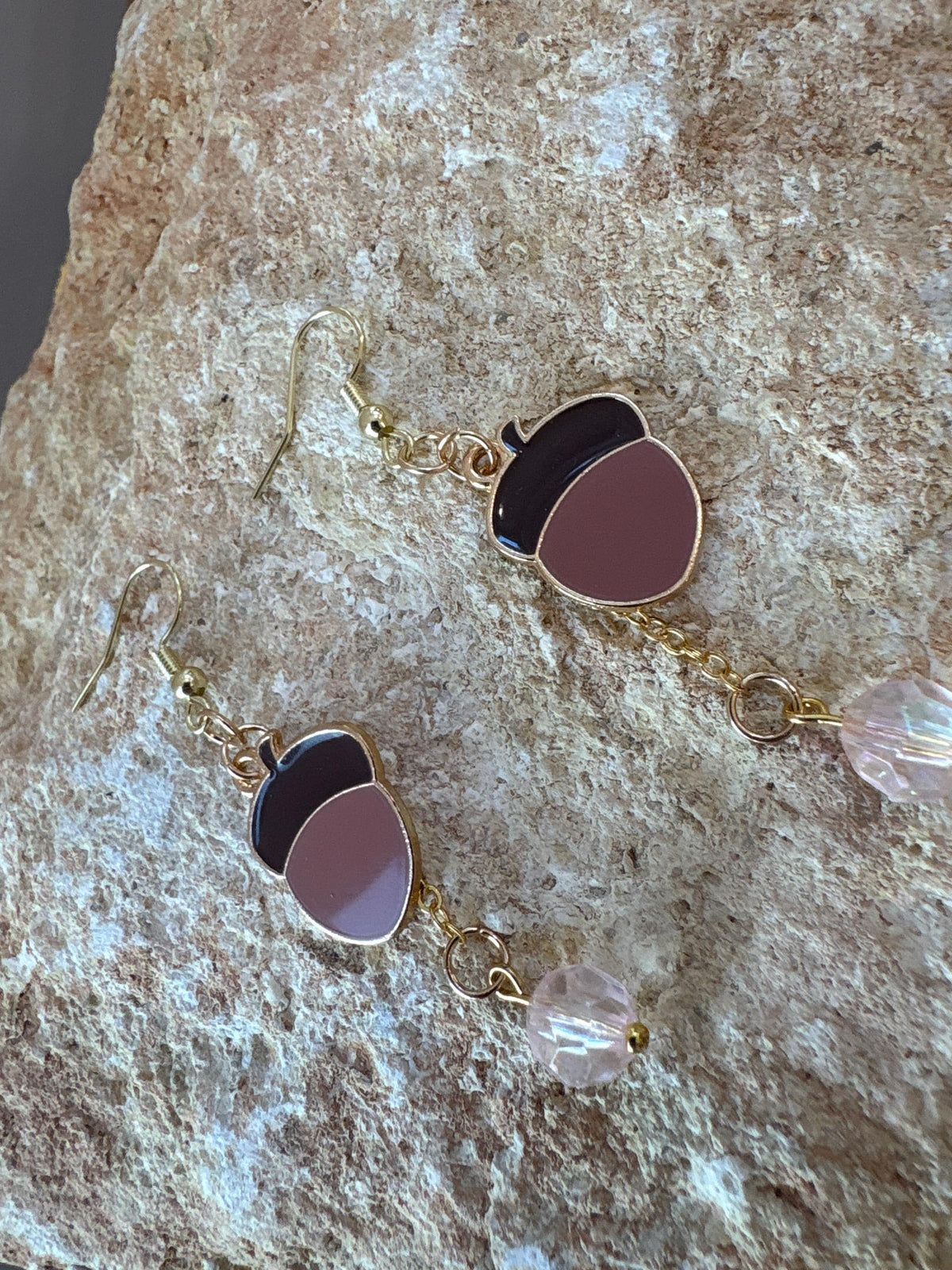 Pink Acorn Earrings, Fall Dangle Earrings, Woodland Autumn Jewelry