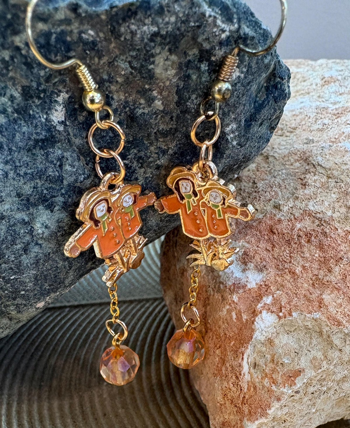 Scarecrow Earrings, Fall Dangle Earrings, Autumn Harvest Jewelry, Cute Thanksgiving Gift