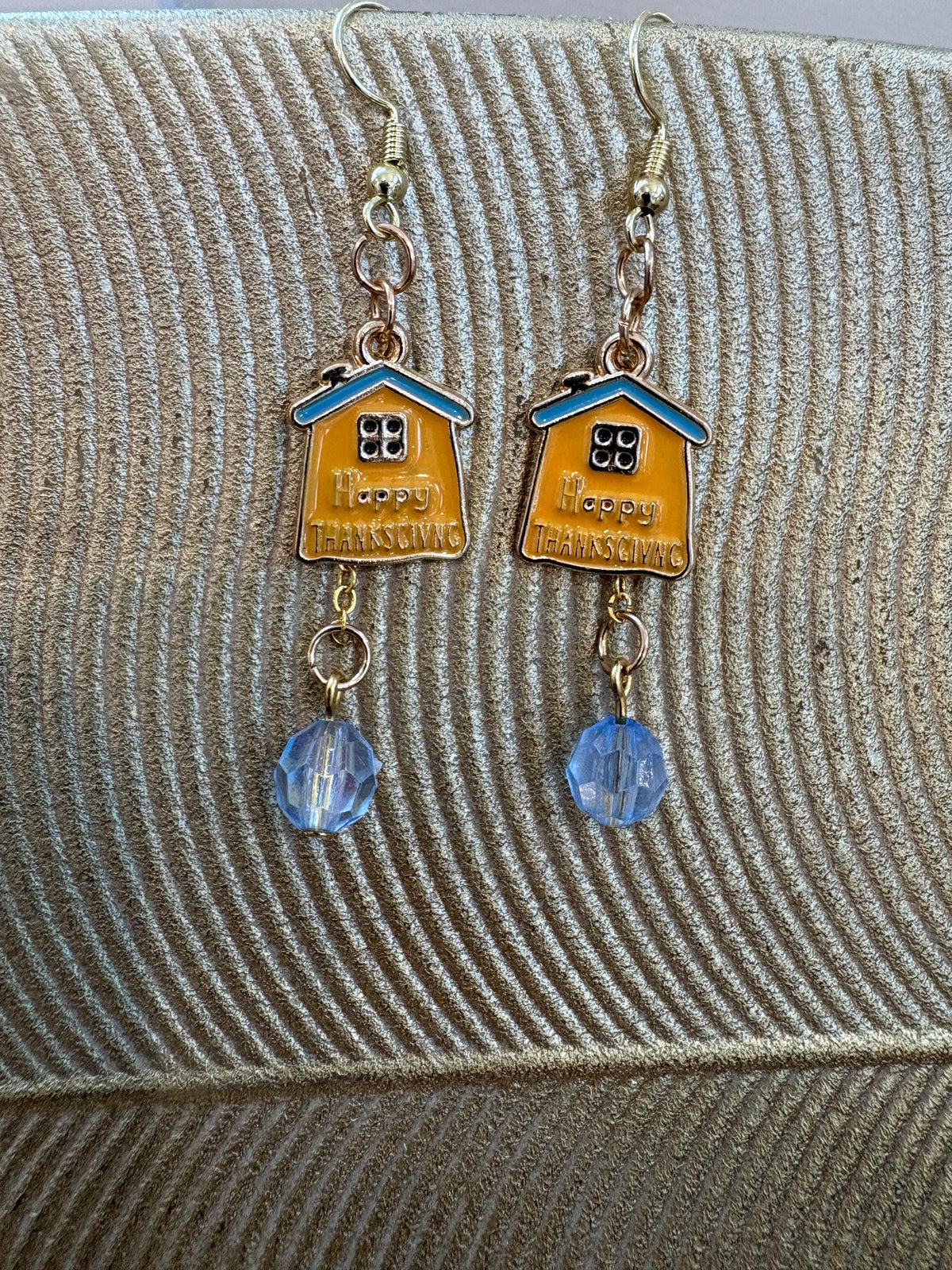 House Earrings, Fall Dangle Earrings, Autumn Harvest Jewelry, Cute Thanksgiving Gift, Yellow and Blue