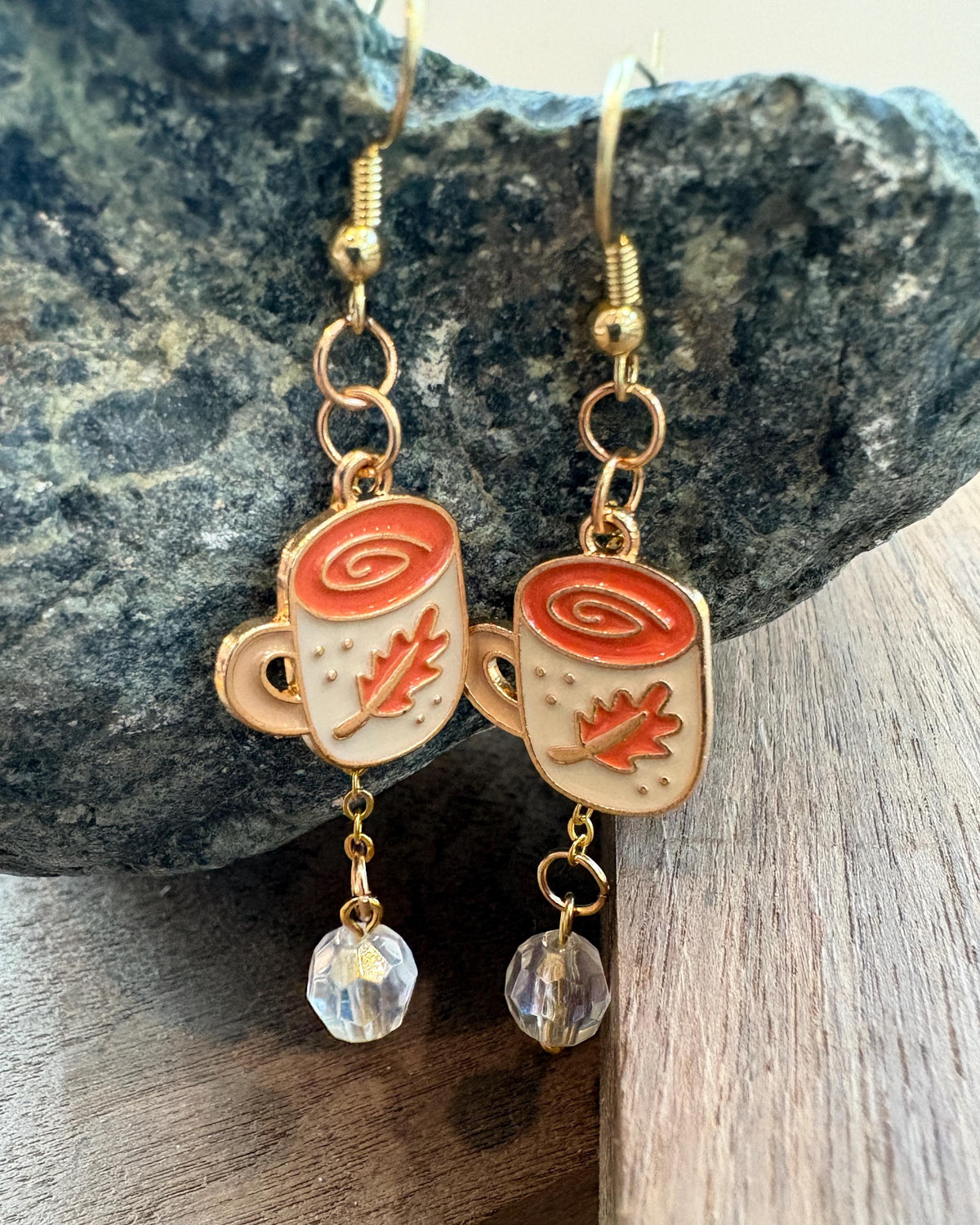 Orange Coffee Mug Earrings, Fall Coffee Dangle Earrings, Latte Cappuccino Jewelry, Cozy Autumn Earrings, Coffee Lover Gift
