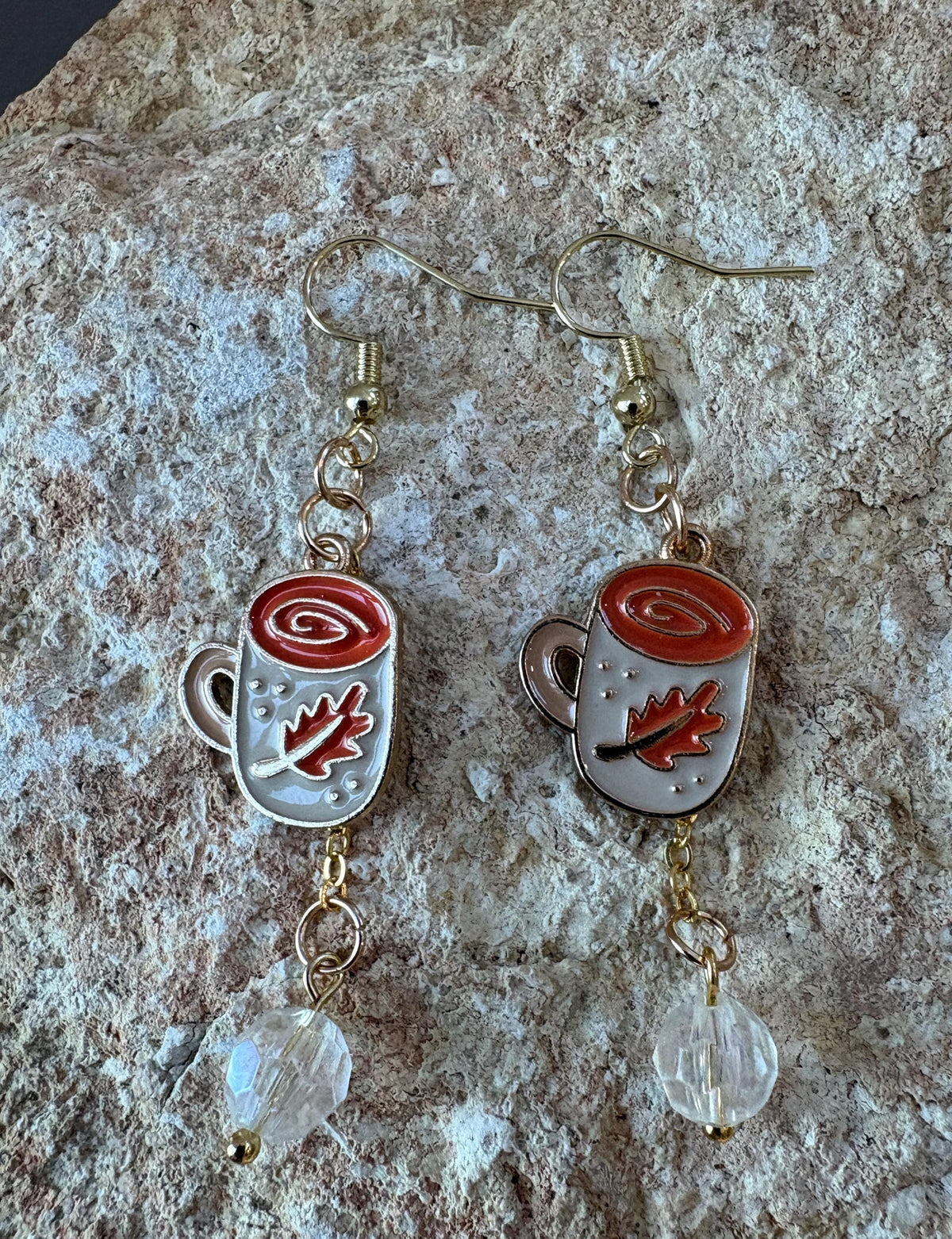 Orange Coffee Mug Earrings, Fall Coffee Dangle Earrings, Latte Cappuccino Jewelry, Cozy Autumn Earrings, Coffee Lover Gift