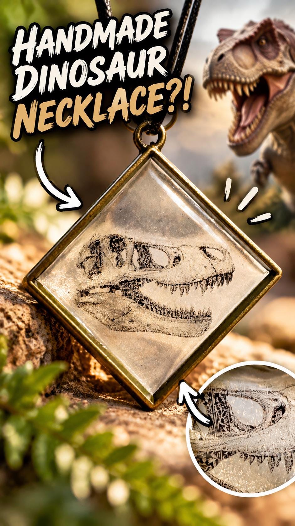 T. Rex Skull Necklace, Handmade Dinosaur Pendant, Dinosaur Lover Gift